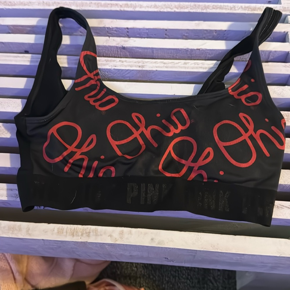 Pink VS Ohio State Red and Black Sports Bra